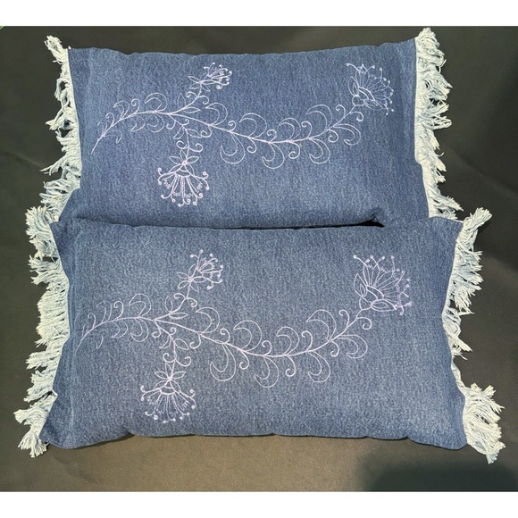 2 100% Cotton Blue Denim Premium Quality Cases includes 2 Travel/Throw Pillows - Picture 1 of 8